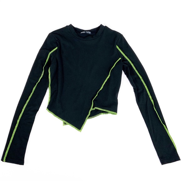 Womens asymmetrical black & lime green long sleeve - Picture 1 of 8